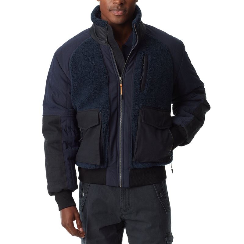 BASS OUTDOOR Men's Full Zip Mixed Media Bomber Jacket Navy Small