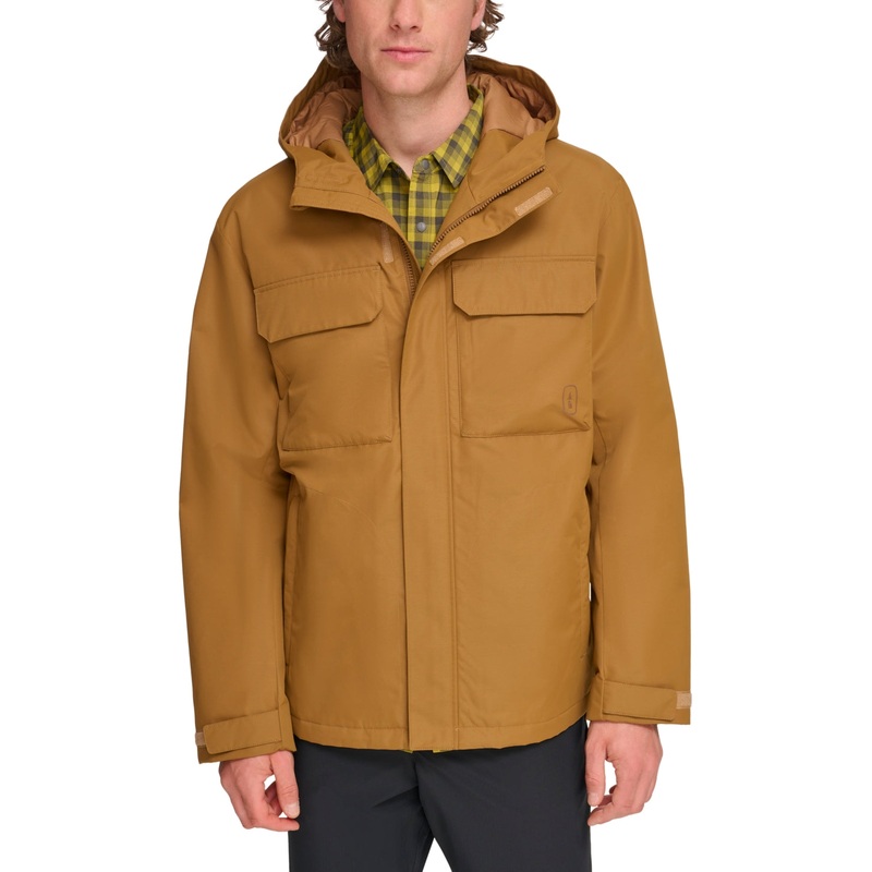 BASS OUTDOOR Men's Hooded Pocket Jacket Coat Windbreaker Rubber Brown Small