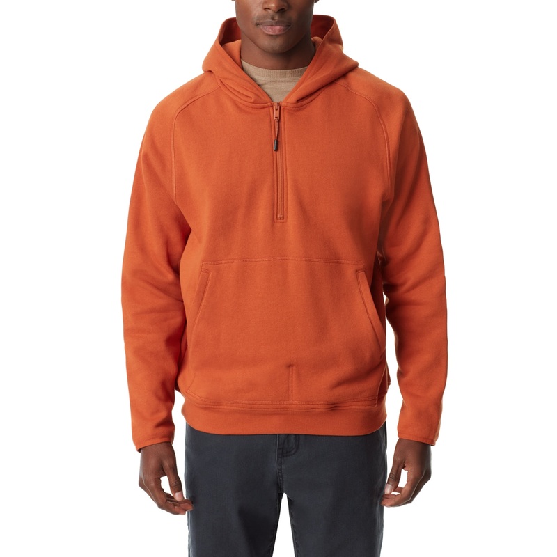 BASS OUTDOOR Men's Quarter Zip Long Sleeve Hoodie Sweatshirt Burnt Orange Small