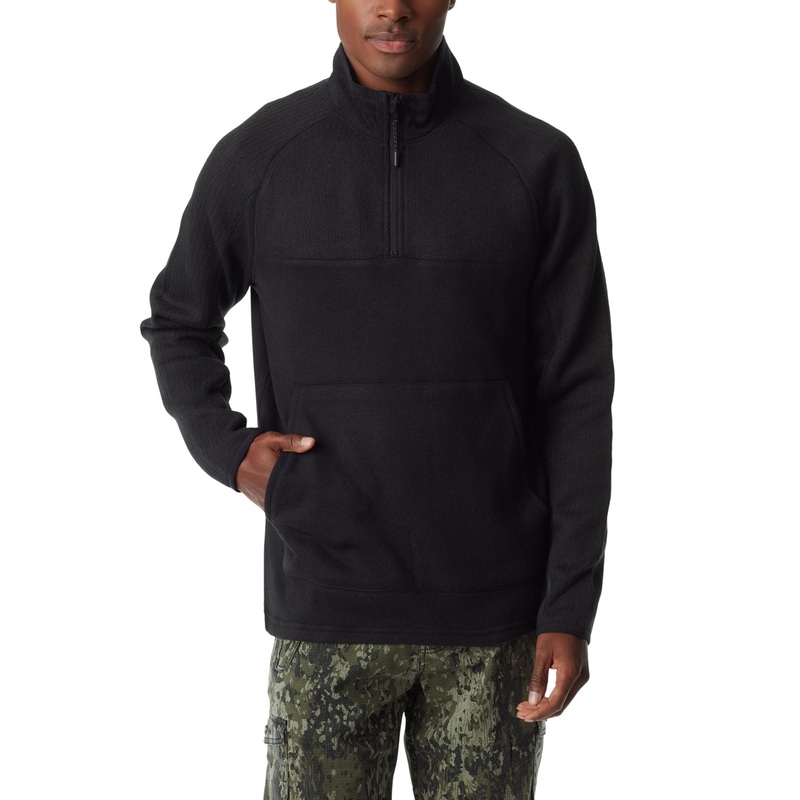 Bass Outdoor Men's Quarter Zip Long Sleeve Pullover Sweater Caviar Black XL