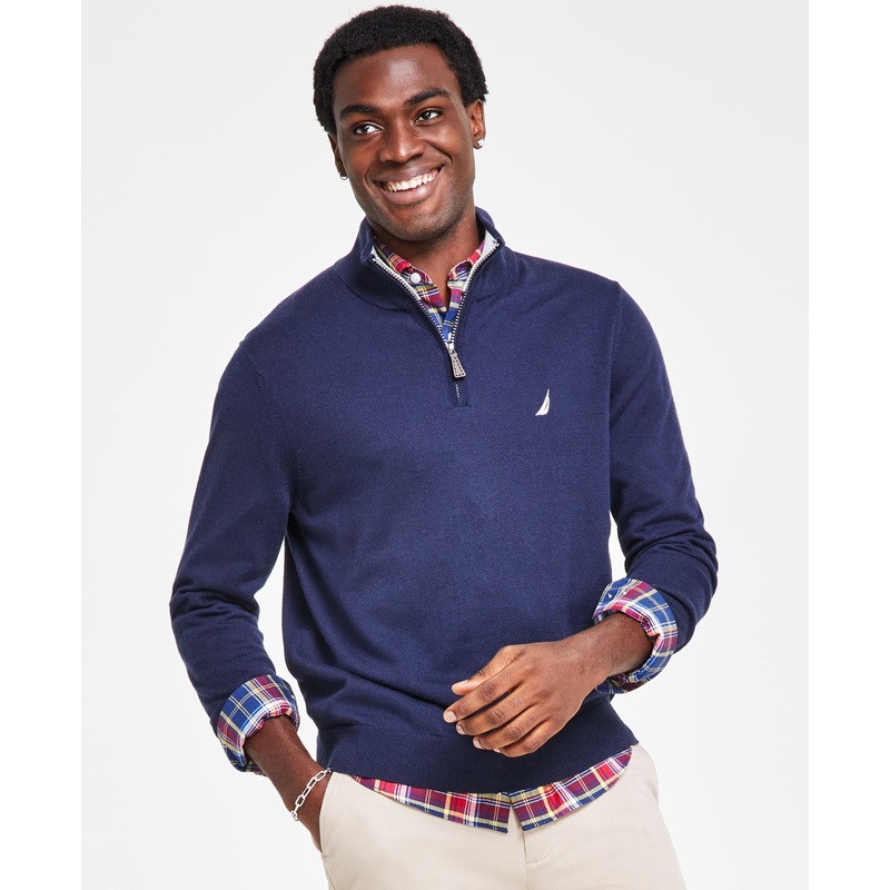 Nautica Mens Navtech Classic Fit Quarter Zip Sweater  Navy Seas Blue Large