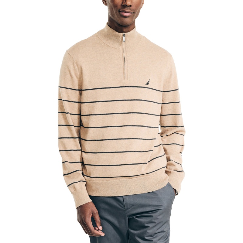 Nautica Mens Navtech Quarter Zip Sweater Coastal Camel Heather Beige 2XL