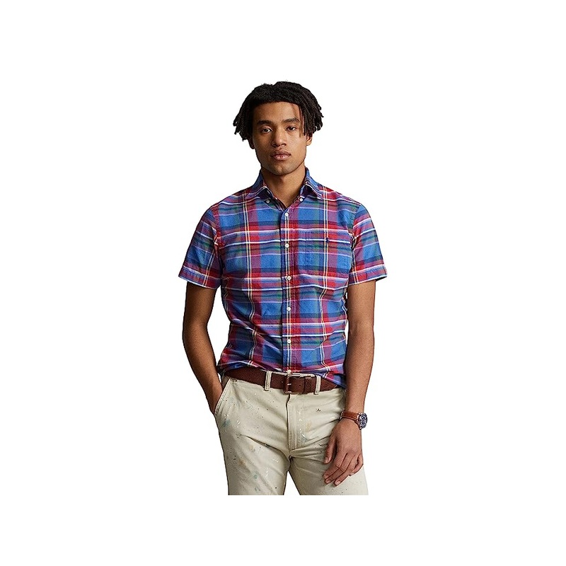 Polo Ralph Lauren Men's Classic Fit Short Sleeve Oxford Shirt Blue Red Medium
