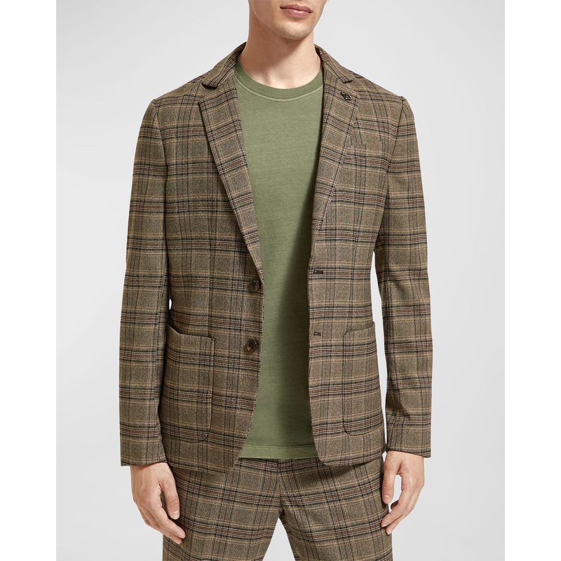 SCOTCH & SODA Men's Single Breasted Yarn Dyed Plaid Brown Check Blazer XL
