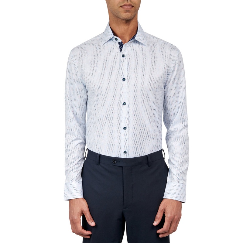 Society of Threads Men's Regular Fit Dot Print Button Down Shirt White Medium