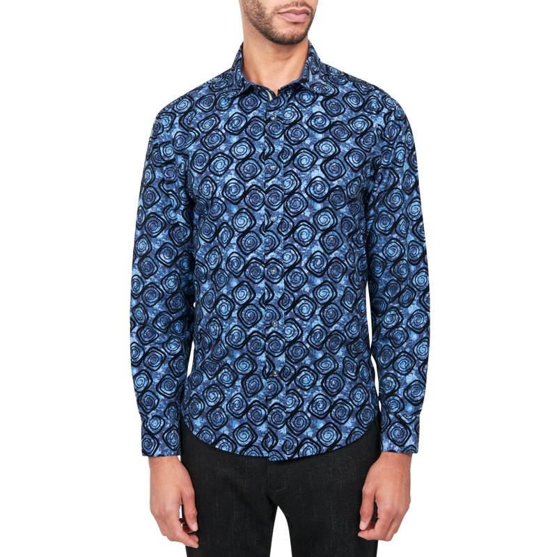 Society of Threads Mens Regular Fit Button Down Shirt Navy Blue Small