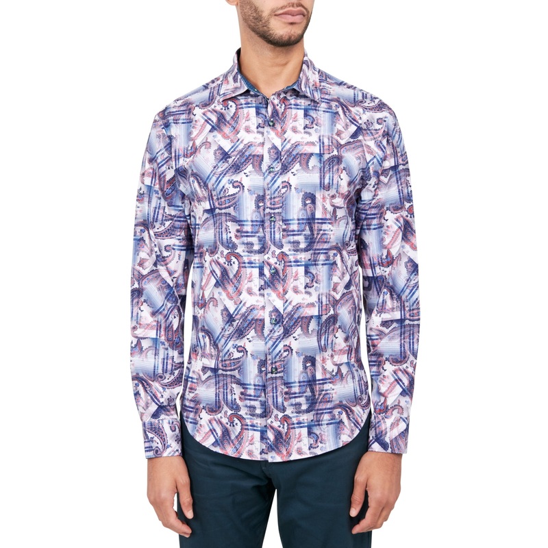 Society of Threads Mens Regular Fit Non Iron Button Down Shirt Blue Multi Medium
