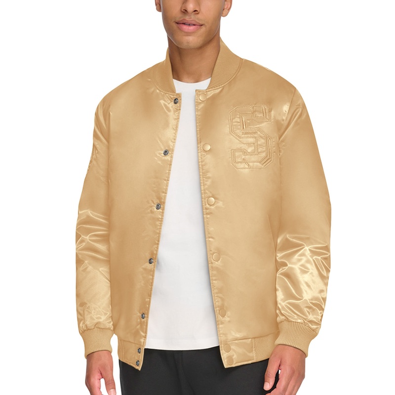 Starter Men's Classic Fit Tonal Satin Bomber Jacket Coat Gold Medium