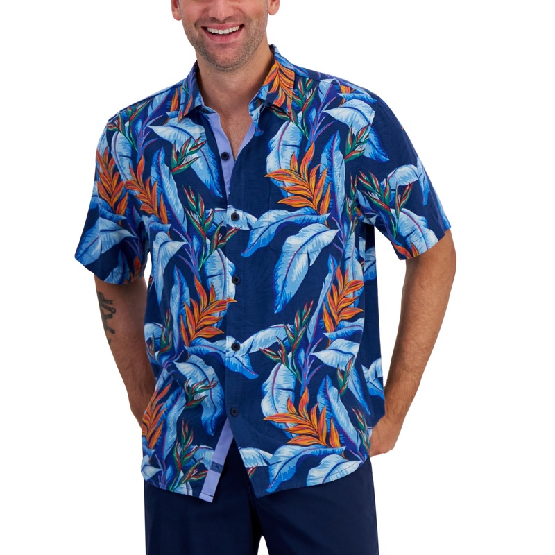 Tommy Bahama Mens Short Sleeve Floral Print Button Down Shirt Bering Blue XXL