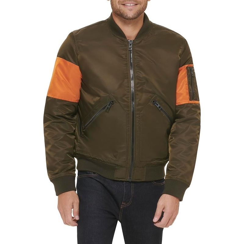 Tommy Hilfiger Men's Flight Bomber Jacket Large Olive Green