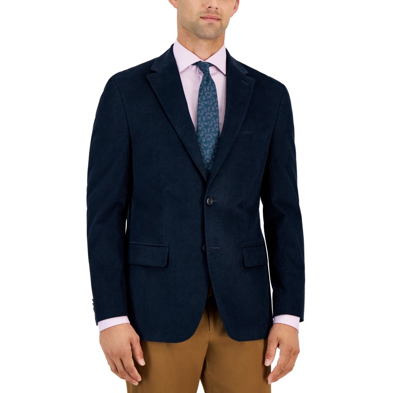 Tommy Hilfiger Mens Modern Fit Corduroy Sport Coat Blazer Navy Blue 44R