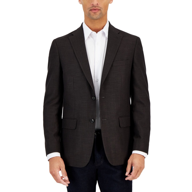 Tommy Hilfiger Mens Modern Fit Weave Sport Coat Blazer Brown 36R