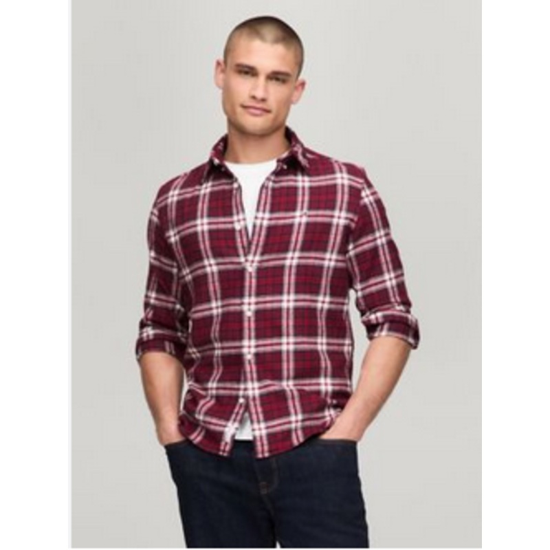 Tommy Hilfiger Mens Regular Fit Plaid Button Down Shirt Red XL