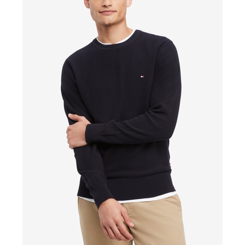 Tommy Hilfiger Mens Textured Knit Crewneck Sweater Desert Sky Blue XL