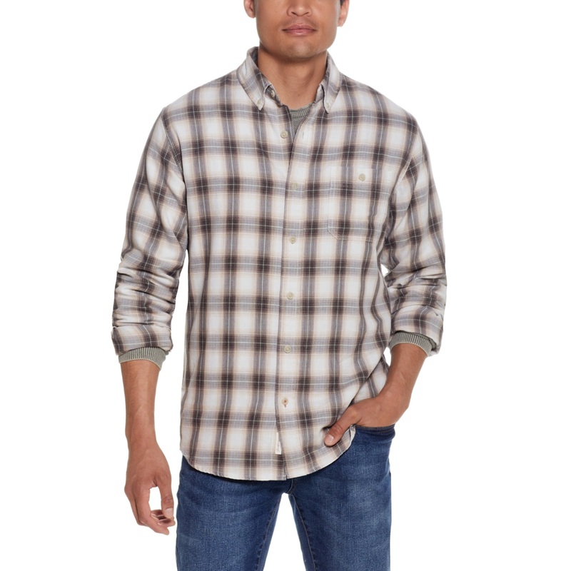 Weatherproof Vintage Mens Plaid Button Down Shirt Shitake Grey Medium