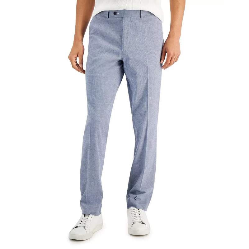 ALFANI Men's Slim-Fit Seersucker Check Dress Pants Blue White 33 x 30