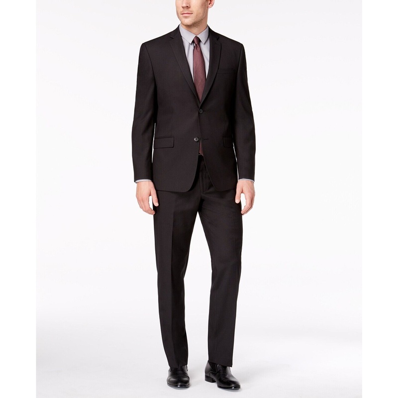 Andrew Marc Men's Classic-Fit Stretch Black Micro-Grid Suit 40L / 33 x 33