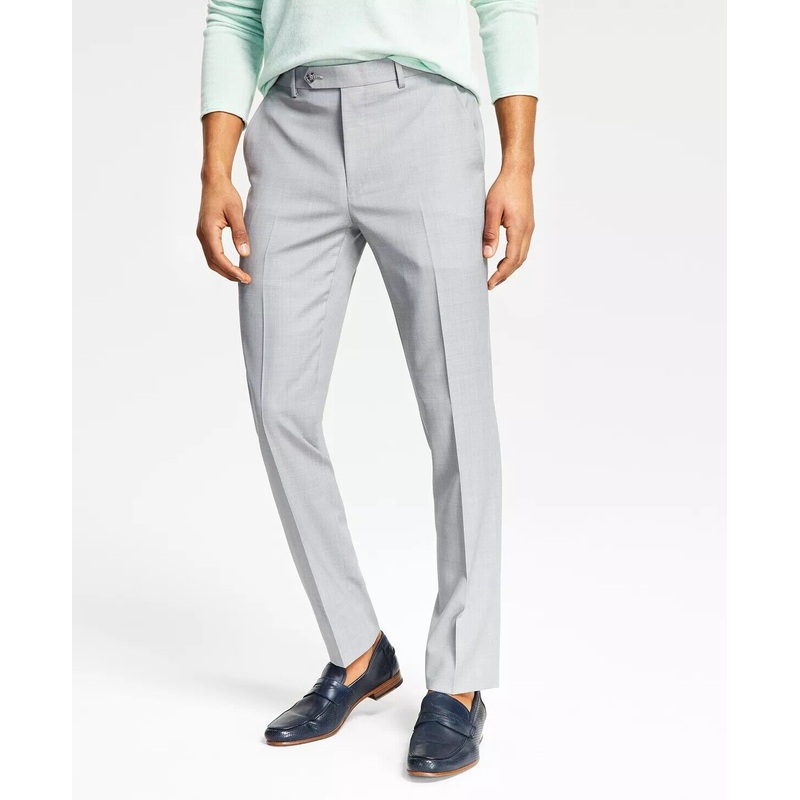BAR III Men's Dress Pants 32 x 34 Light Grey Skinny-Fit Sharkskin Wool