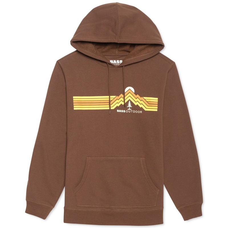 BASS OUTDOOR Mens Calwood Retro Logo Fleece Hoodie Brown XL