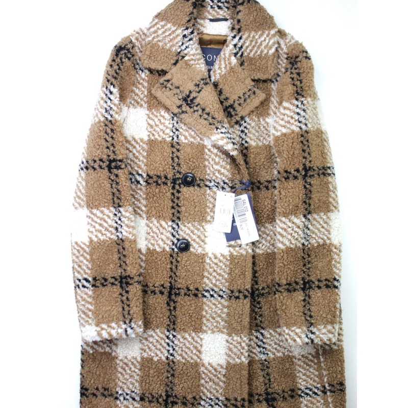 CINZIA ROCCA ICONS MACRO PLAID TOBACCO TEDDY COAT US US 4 IT 40