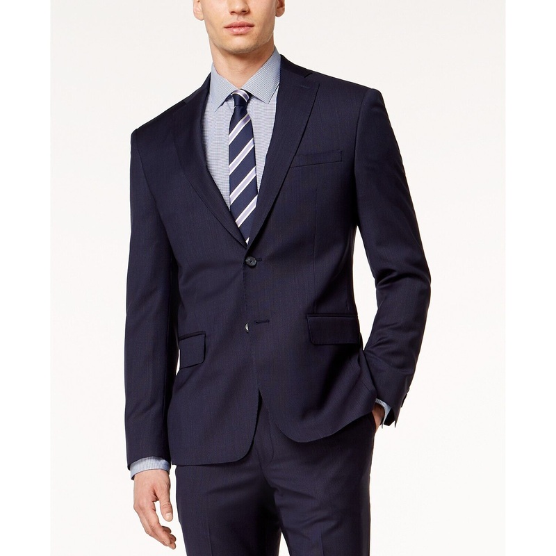 DKNY Men's Modern-Fit Stretch Textured Striped Suit Jacket Navy 44R