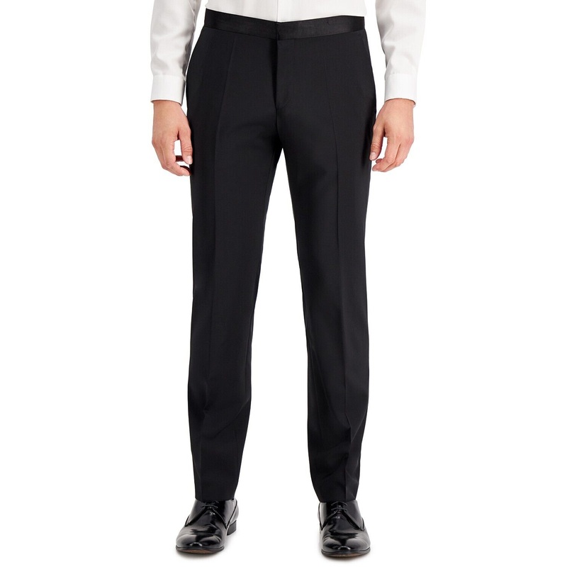 Hugo Boss Griffin Slim Fit Black Tuxedo Pants Size 40 x 32 Black Flat Front