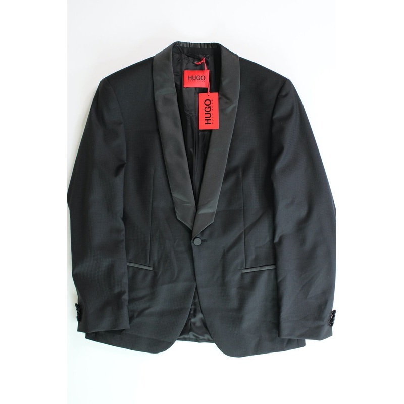 HUGO BOSS Mens Henry Textured Weave Slim Fit Shawl Lapel Dinner Jacket 40R Black