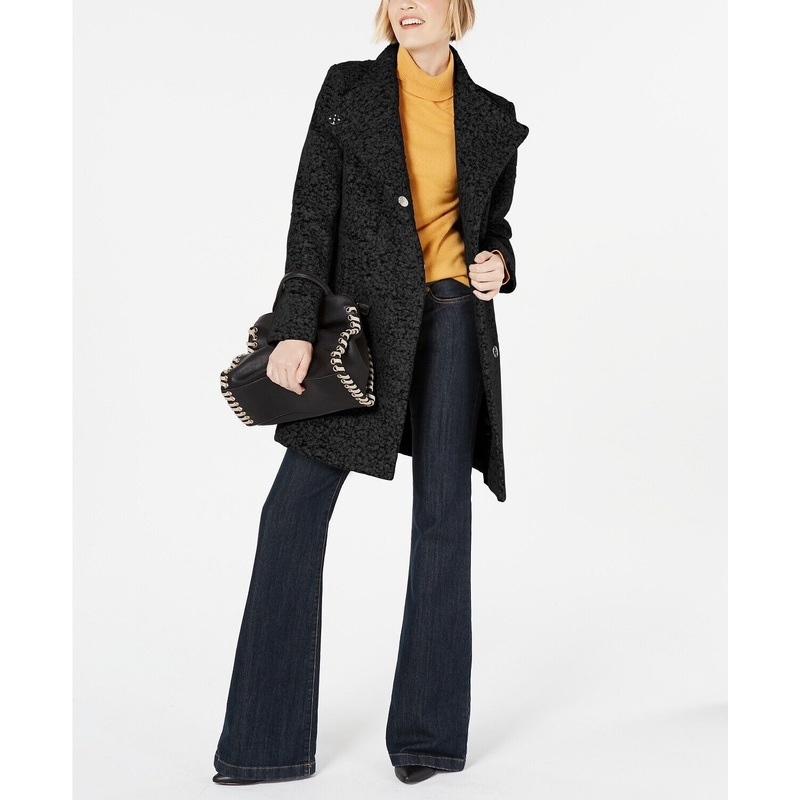 Kenneth Cole Asymmetrical Boucl Walker Coat Large Black