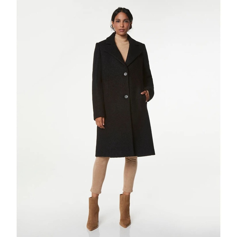 Marc New York Womens Single-Breasted Boucle Walker Coat Size 4 Black Wool