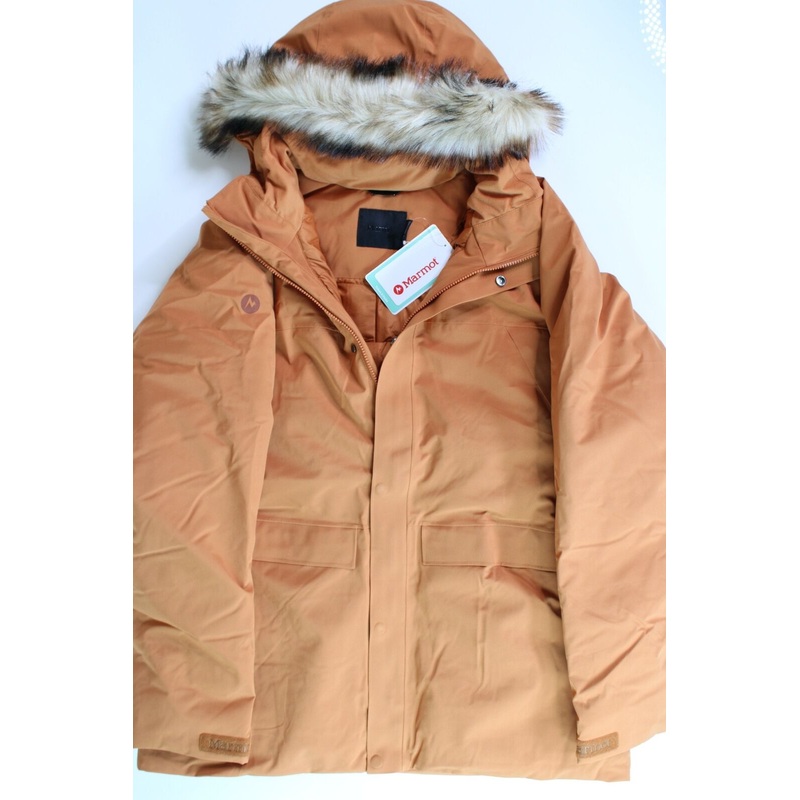 MARMOT Men's Yukon II Down Parka Coat XXL 2XL Copper Orange Faux Fur Trim