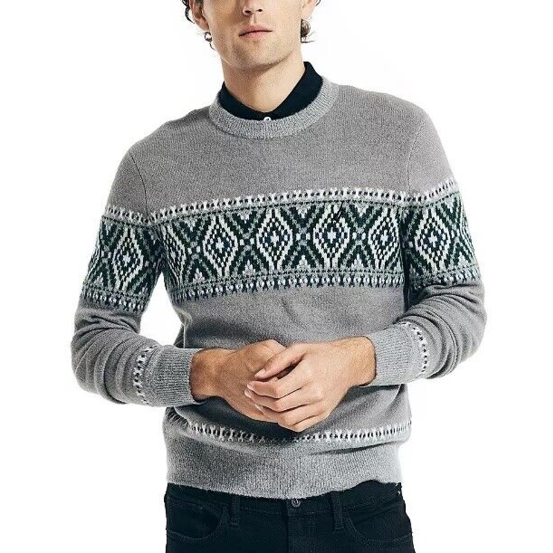 Nautica Men's Classic-Fit Crewneck Fair Isle Sweater Sharkfin Grey XL
