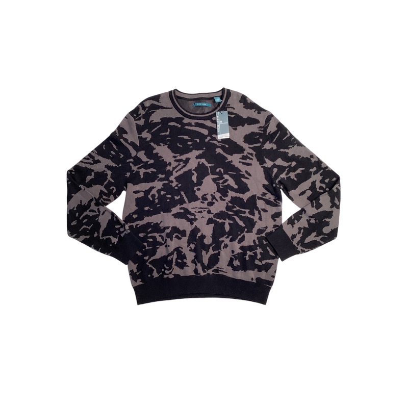 Perry Ellis Mens Jacquard Camo Crewneck Sweatshirt Grey Black Large
