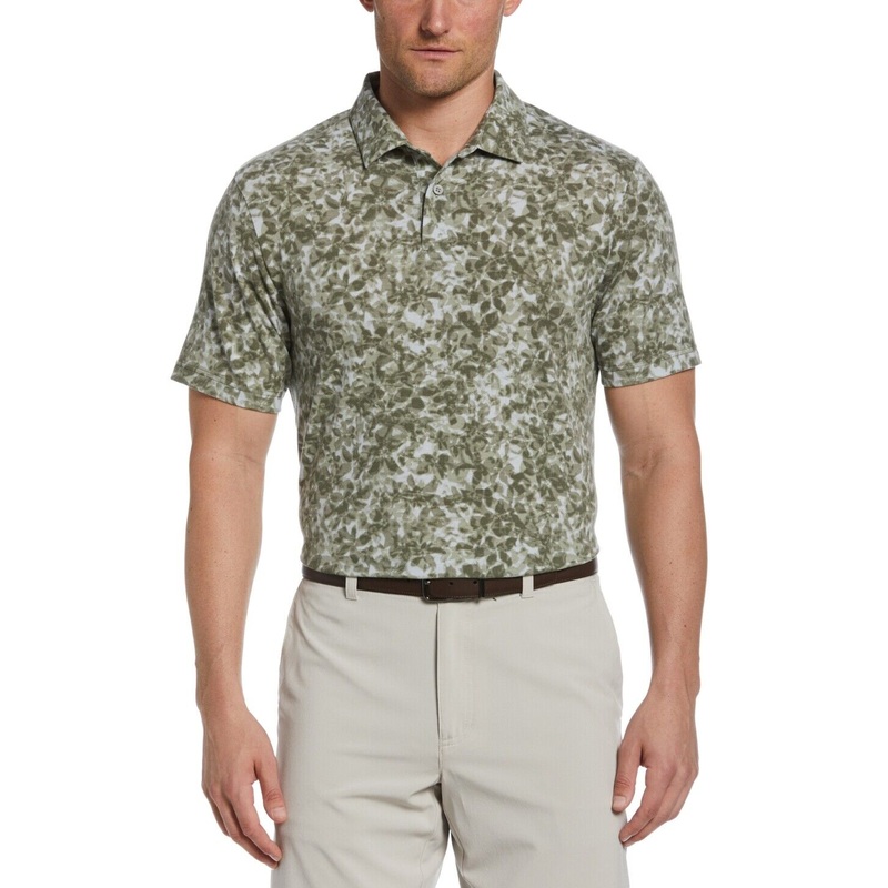 PGA TOUR Distorted Floral Camo Print Golf Polo Shirt Industrial Green Small
