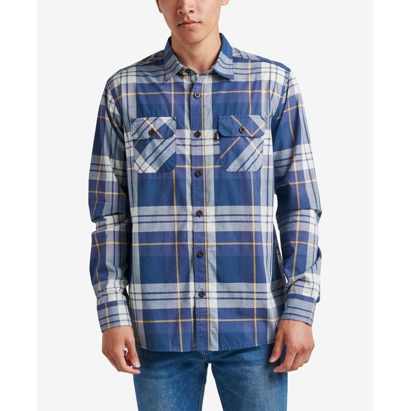 Reef Men's Dano Long Sleeve Shirt Medium Blue Plaid