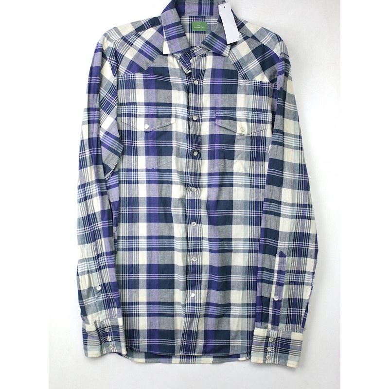 Sid Mashburn Men's Cotton Snap Western Shirt Blue Plaid Size XL Slim Fit