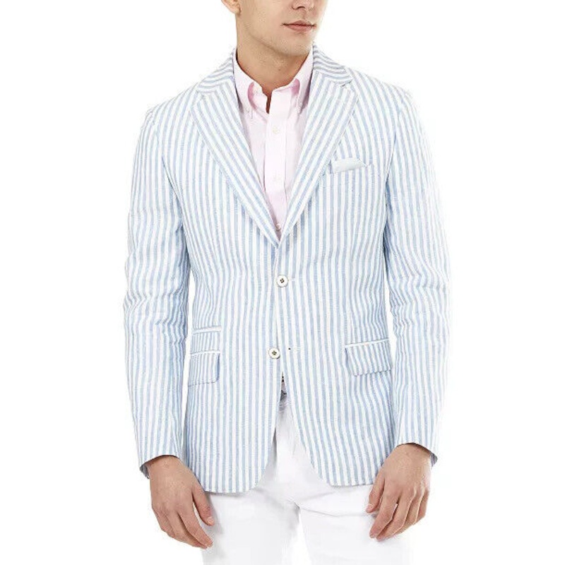 Tallia Men's Slim-Fit Blue Stripe Blazer Blue White 46L Sport Coat