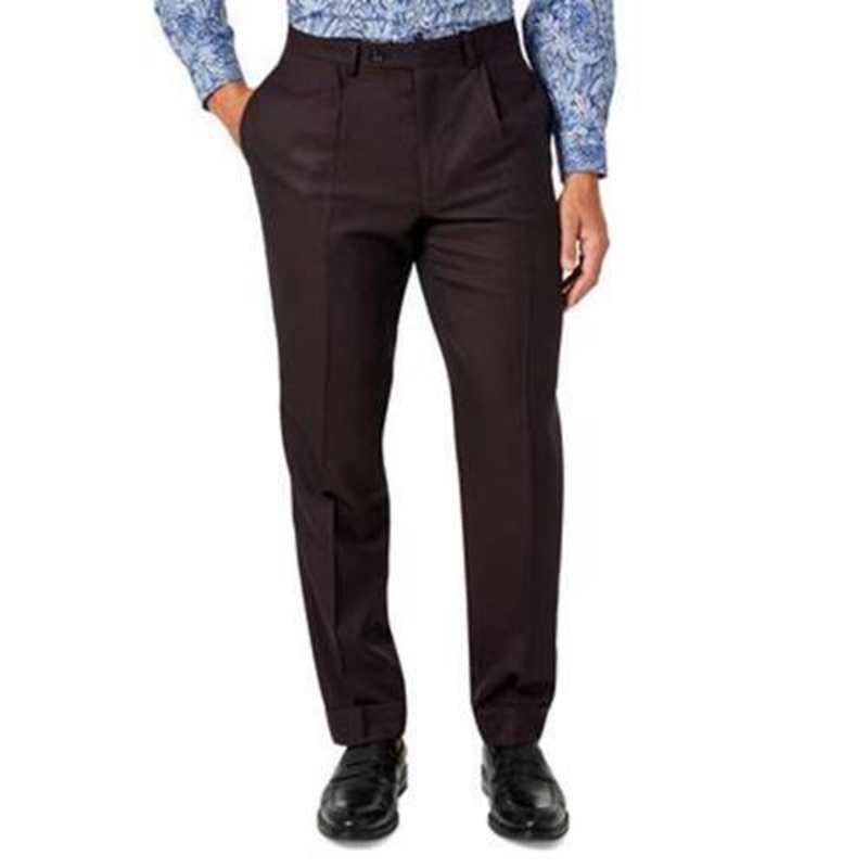 Tallia Mens Classic-Fit Wool Cuffed Suit Pants Burgundy 38 x 32