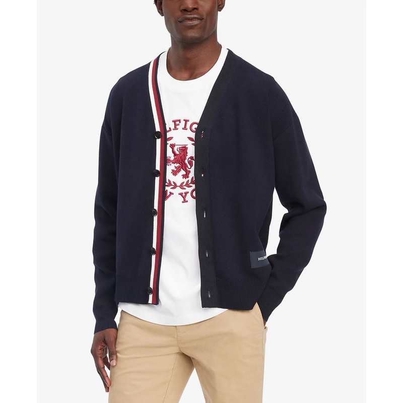 Tommy Hilfiger Men's Oversized-Fit Signature Stripe Cardigan Sweater XXL Navy