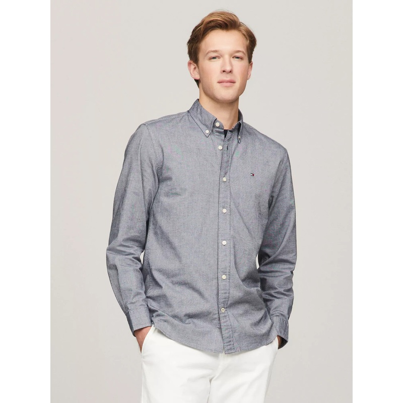 Tommy Hilfiger Solid Stretch Slim Fit Oxford Button Shirt XXL 2XL Blue