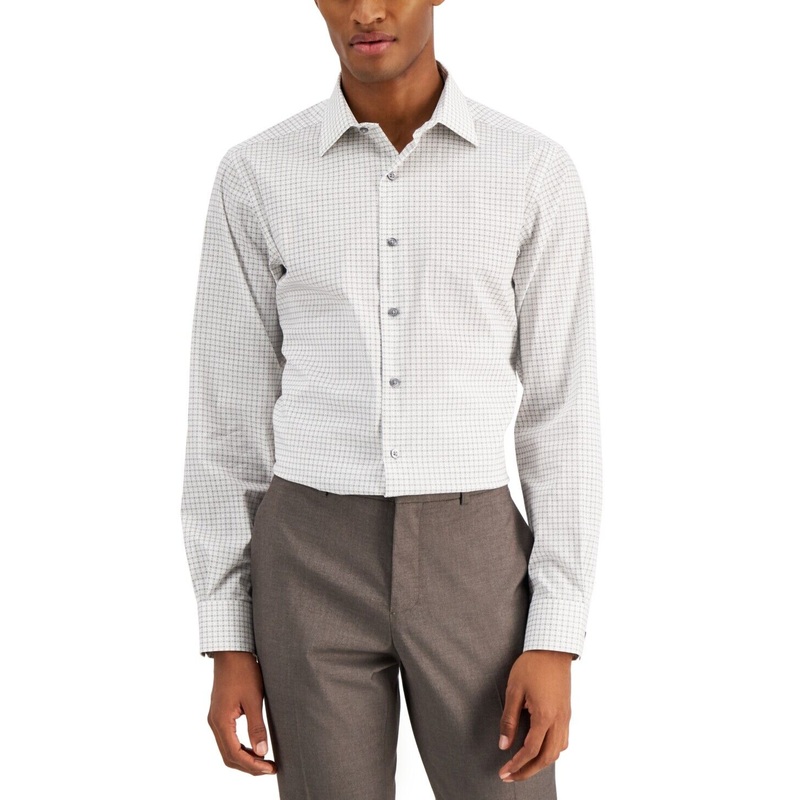 Alfani Mens Slim-Fit Performance Dress Shirt White Black 14-14.5 / 32-33