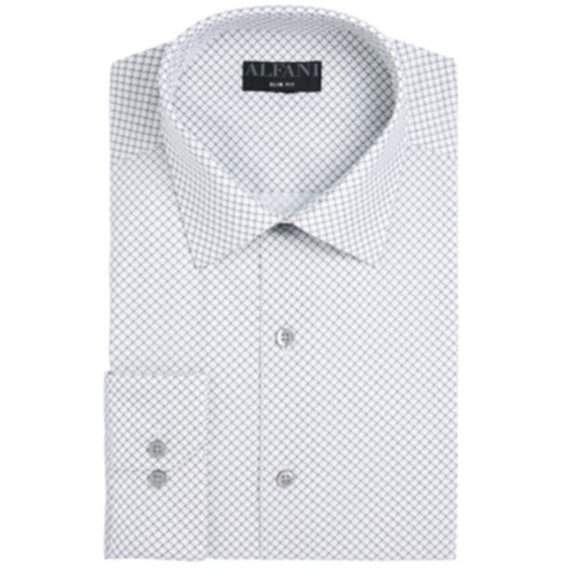Alfani Slim Fit 2-Way Stretch Dress Shirt White Charcoal 14-14.5 / 32 - 33