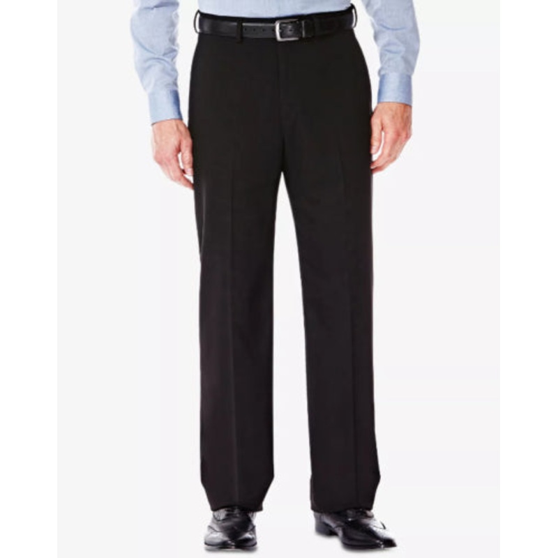 HAGGAR J.M. Mens Dress Pants Black 38 x 32 Classic Fit Stretch Sharkskin Flat