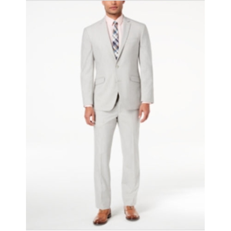 Kenneth Cole Men's Big and Tall Suit Slim-Fit Stretch Light Gray 56R / 49 x 32