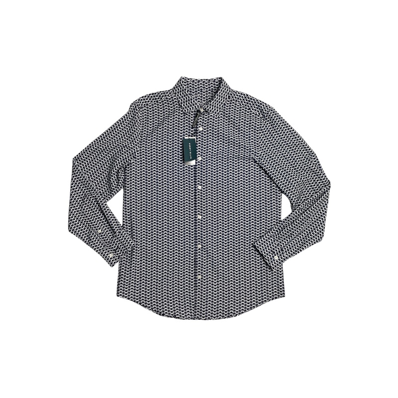 Perry Ellis Mens Button Down Shirt Geo Wave Print Navy Blue Small