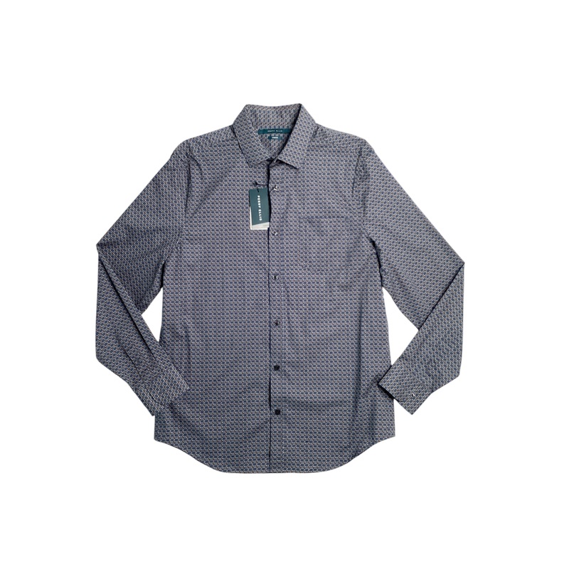 Perry Ellis Mens Micro Chain Pattern Button Down Shirt Dark Denim Blue Medium