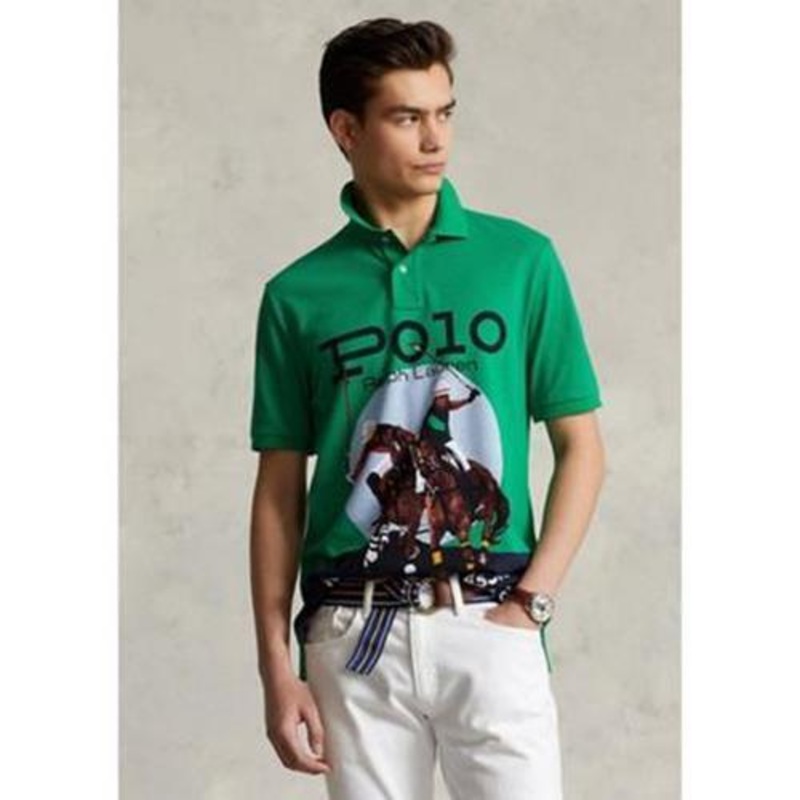Polo Ralph Lauren Mens Classic-Fit Mesh Graphic Cruise Green Polo Shirt XL