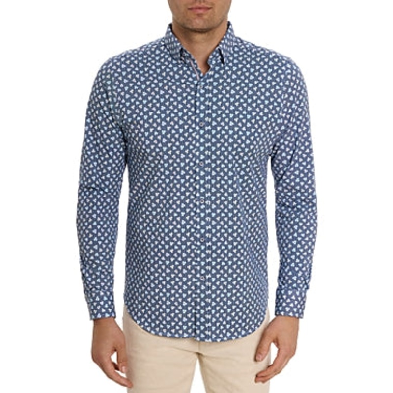 Robert Graham Mens Senan Knit Button Down Shirt Blue XXL
