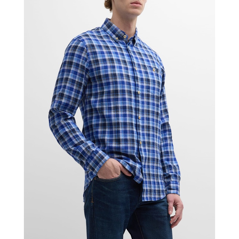 Scotch and Soda Mens Plaid Button Down Shirt Blue Multi  XL