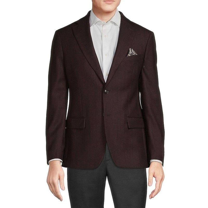 Tallia Mens Slim-Fit Sport Coay Glen Plaid Wool Red 44L