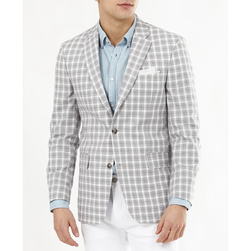 Tommy Hilfiger Men's Modern-Fit Tan & Gray Plaid Blazer 48R